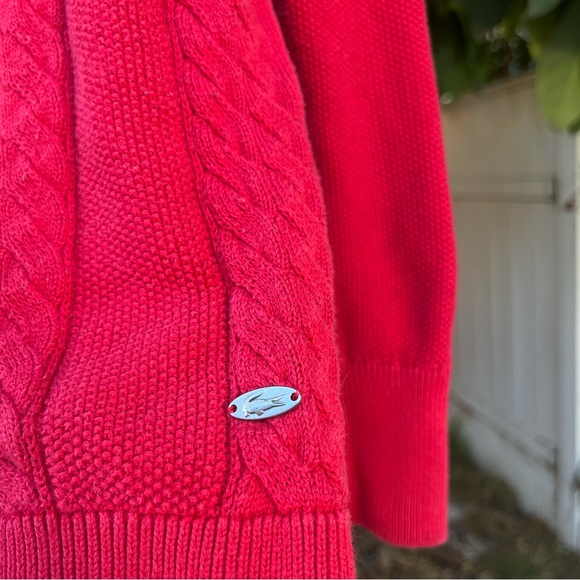 Lacoste 🐊 red cable knit  long sleeve button down cardigan sweater. - Picture 3 of 11